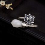 Buddha Stones Jade Lotus Copper Balance Healing Adjustable Ring Ring BS Copper