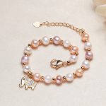 Buddha Stones 18K Gold Plated Pearl Elephant Zircon Charm Sincerity Bracelet Bracelet BS 1