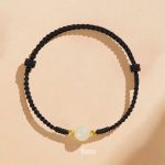 Buddha Stones Handcrafted Round Jade Lucky Bead Prosperity Braided Bracelet Bracelet BS 8mm One Bead Black(Wrist Circumference 14-17cm)
