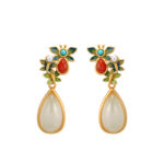 Buddha Stones Water Drop White Jade Red Agate Butterfly Protection Drop Dangle Earrings Earrings BS 11