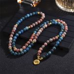 Buddha Stones Lazurite Picasso Jasper Amazonite Rhodonite Apatite Positive Lotus Prayer Bead Bracelet Mala Bracelet BS 16