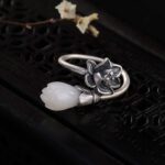 Buddha Stones Jade Lotus Copper Balance Healing Adjustable Ring Ring BS 6