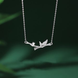 Buddha Stones Bamboo Leaf Design Copper Zircon Wealth Necklace Pendant Necklaces & Pendants BS Bamboo Leaf