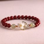 Buddha Stones Natural Cinnabar Jade Beaded Tridacna Stone Flower Blessing Bracelet Bracelet BS Cinnabar 6mm(Wrist Circumference 17cm)