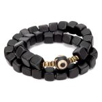 Buddha Stones Ebony Wood Dzi Bead Copper Peace Couple Bracelet Bracelet BS 1