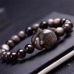 Buddha Stones Natural Silver Sheen Obsidian Fox Protection Bracelet