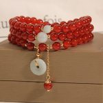 Buddha Stones Natural Red Agate Jade Peace Buckle Calm Triple Wrap Bracelet Bracelet BS 3