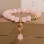 Buddha Stones Natural Pink Crystal Four Leaf Clover Soothing Bracelet Bracelet BS 1