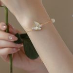 Buddha Stones 14K Gold Plated Copper Pearl Tridacna Stone Butterfly Blessing Ring Bracelet Necklace Pendant Earrings Set Bracelet Necklaces & Pendants BS Bracelet(Wrist Circumference 14-15cm)
