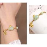 Buddha Stones Year of the Rabbit Hetian Jade Happiness Blessing Wealth String Bracelet Bracelet BS 5