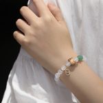 Buddha Stones Natural White Agate Red Agate Money Bag Fu Character Four Leaf Clover Protection Bracelet Bracelet BS 6