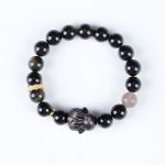 Buddha Stones Gold Sheen Obsidian Black Obsidian Silver Sheen Obsidian Cute Rabbit Protection Bracelet Bracelet BS 10mm(Wrist Circumference 14-16cm)