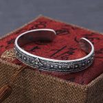 Buddha Stones 925 Sterling Silver Om Mani Padme Hum Double Dorje Engraved Wisdom Cuff Bracelet Bangle Bracelet Bangle BS 11