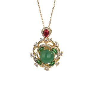 Buddha Stones Cyan Jade Red Crystal Luck Necklace Necklaces & Pendants BS main