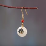Buddha Stones 925 Sterling Silver Natural Hetian White Jade Peacock Blessing Necklace Pendant Ring Earrings Set Bracelet Necklaces & Pendants BS 12