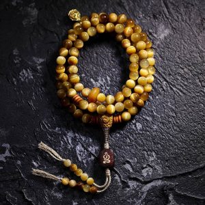 Buddha Stones 108 Mala Beads Natural Tiger Eye Copper Dorje Protection Tassel Bracelet Mala Bracelet BS 6mm Tiger Eye Without Copper Dorje