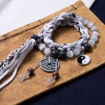 Buddha Stones Black Glitter Stone Cat's Eye Yin Yang Mountain Ghosts Spend Money Power Double Layer Rope Bracelet Bracelet BS 1