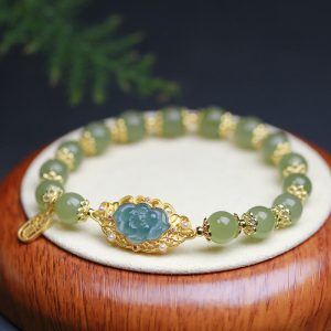 14K Gold Plated 925 Sterling Silver Hetian Jade Lotus Luck Bracelet Bracelet BS Hetian Jade(Prosperity♥Abundance)