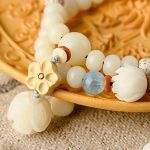 Buddha Stones Tibetan White Jade Bodhi Lotus Blessing Bracelet Bracelet BS 1