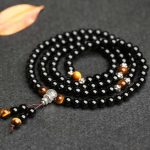 Buddha Stones Black Obsidian Tiger Eye Blessing Mala Bracelet Mala Bracelet BS 4