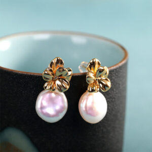 Buddha Stones 925 Sterling Silver Natural Baroque Pearl Flower Healing Drop Earrings 1