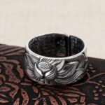 Buddha Stones 999 Sterling Silver Lotus Symbol Heart Sutra Protection Ring Ring BS 3
