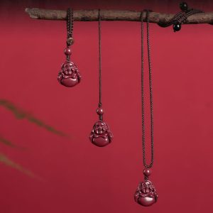 Buddha Stones Laughing Buddha Cinnabar Blessing Necklace Pendant Phone Hanging Decoration Key Chain Necklaces & Pendants BS main
