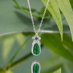 Buddha Stones 925 Sterling Silver Cyan Jade Pea Design Luck Healing Necklace Pendant Necklaces & Pendants BS 2