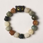 Buddha Stones Natural Bodhi Seed Lovely Paw Ebony Wood Lucky Cat Wisdom Bracelet Bracelet BS Multicolored Bodhi Seed Simple Version(Wrist Circumference 14-15cm)