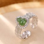 Buddha Stones 925 Sterling Silver Plated Gold Natural Hetian Cyan Jade Gourd Luck Bracelet Ring Set Bracelet Necklaces & Pendants BS 9