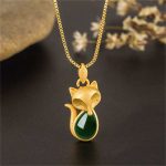Buddha Stones Green Chalcedony Fox Pattern Courage Necklace Pendant Necklaces & Pendants BS 3