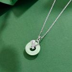Buddha Stones 925 Sterling Silver Hetian Jade Bamboo Leaf Peace Buckle Prosperity Necklace Pendant Necklaces & Pendants BS 1