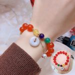 Buddha Stones Jade Red Agate Peace Buckle Charm Confidence Bracelet 23