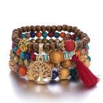 Buddha Stones Wenge Wood Layered Tree Tassel Healing Bracelet Bracelet BS Red