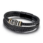 Buddha Stones Leather Layered Titanium Steel Balance Braided Bracelet Bracelet BS 1