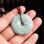 Buddha Stones Round Jade Peace Buckle Peony Flower Abundance Necklace Pendant Necklaces & Pendants BS 4