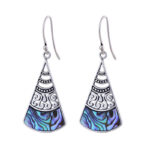 Buddha Stones Copper Tridacna Stone Hollow Pattern Blessing Drop Earrings 6