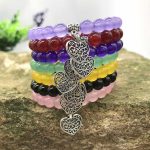 Natural Gemstone Lucky Love Heart  Charm Stretch Bracelet Bracelet BS 9