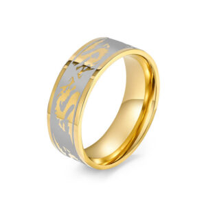 Buddha Stones Dragon Carved Protection Strength Titanium Steel Ring Ring BS Gold US13