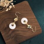 Buddha Stones FengShui White Jade Blessing Drop Earrings Earrings BS 22