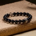 Buddha Stones Chinese Zodiac Natal Buddha 925 Sterling Silver Black Obsidian Moonstone Strength Bracelet Bracelet BS 12