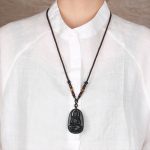 Buddha Stones Chinese Zodiac Natal Buddha Natural Black Obsidian Purification Necklace Pendant Necklaces & Pendants BS 10