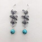 Buddha Stones 925 Sterling Silver Turquoise Lazurite Flower Leaf Serenity Protection Hook Drop Dangle Earrings Earrings BS 3