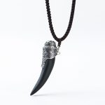 Buddha Stones 925 Sterling Silver Black Obsidian Wolf Tooth Pattern Strength Necklace Pendant Necklaces & Pendants BS 13