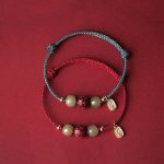 Buddha Stones 14K Gold Plated Hetian Jade Cinnabar Lotus Luck Handcrafted Rope Bracelet Bracelet BS 2