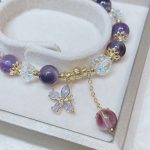 Buddha Stones Natural Amethyst Crystal Spiritual Butterfly Charm Bracelet Bracelet BS 5