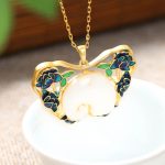 Buddha Stones White Jade Elephant Butterfly Lotus Success Necklace Chain Pendant Necklaces & Pendants BS 2