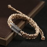 Buddha Stones 925 Sterling Silver Bullet Design Braided Rope Bracelet Bracelet BS Beige(Wrist Circumference 14-21cm)