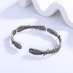 Buddha Stones Angel Wings Feather Pattern Carved Luck Cuff Bracelet Bangle Bracelet Bangle BS 3