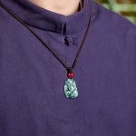 Buddha Stones Natural Green Jade Nine-Tailed Fox Engraved Prosperity Necklace Pendant Necklaces & Pendants BS 8